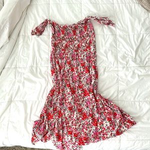 Lulus Meadow Off the Shoulder Dress- Size Large - White and Pink